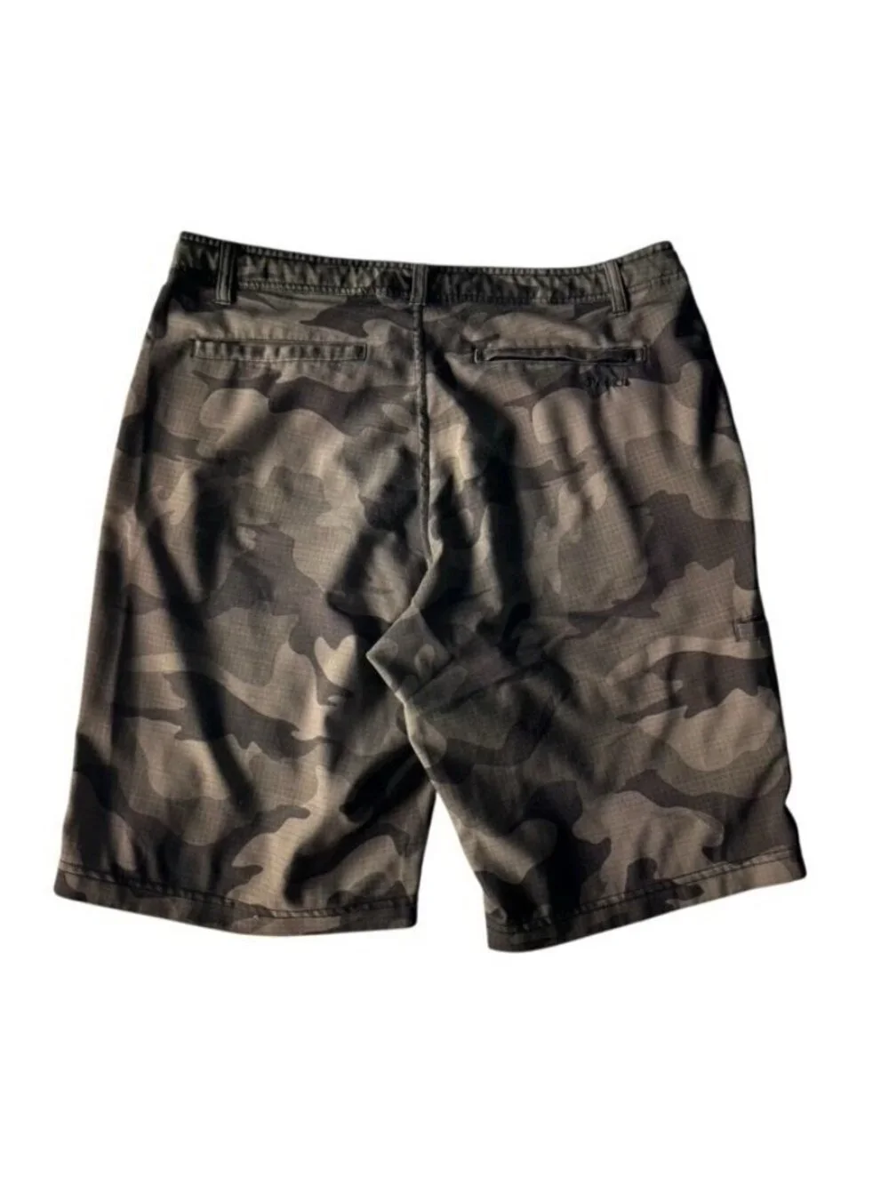 Da Hui Men's Sz 34 Green Brown Camo Stretch Mid Rise Slash Pockets Hybrid Shorts